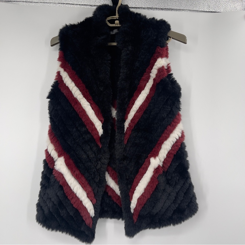 Stella + Lorenzo Chevron Stripe Faux Rabbit Fur Vest